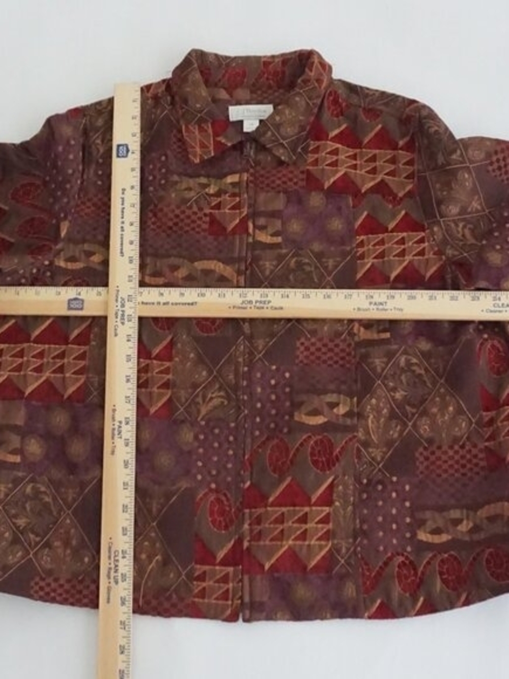 Abstract Geo Print Button-Up Jacket - Rust Red & Brown - Picture 3 of 5